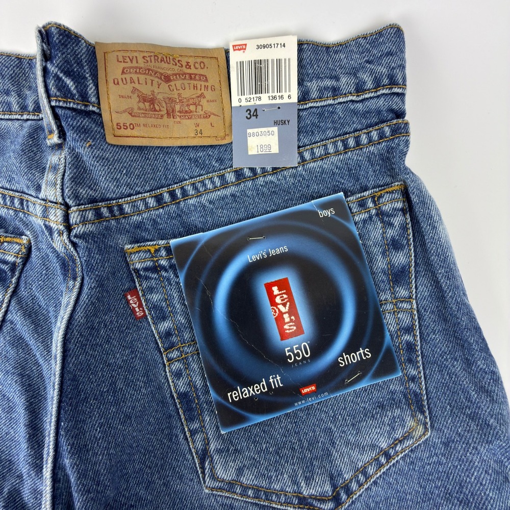 Vintage Levis 550 Relaxed Fit Denim Shorts Boys 34 Husky Blue 5122A 60 NWT